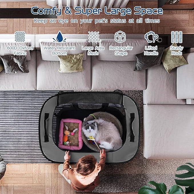 Dog Playpen,Pet Playpen,Foldable Puppy Cat Playpen,Portable Exercise Kennel Tent Crate,Water-Resistant Breathable Shade Cover,Indoor Outdoor Travel Camping Use for Small Animals with Carrying Case(M)