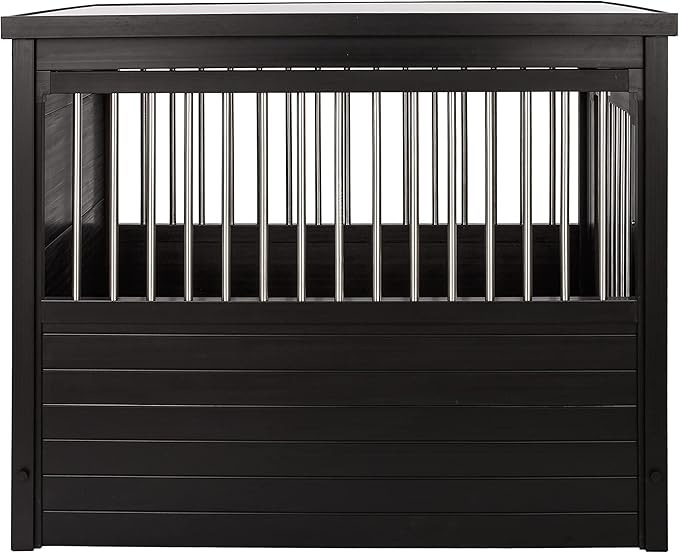 New Age Pet ECOFLEX Dog Crate End Table - Furniture-Style Pet Crate for Crate Trained Dogs - Stainless Steel Tubing & a Latched Closure - 10 Year Manufacturer's Warranty, X-Large, Black