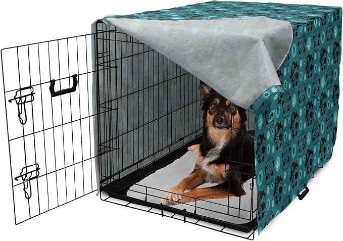 Lunarable Panda Dog Crate Cover, Pirate and Sailor Bears Skulls on Crossed Bones Anchors Within Circles, Easy to Use Pet Kennel Cover for Medium Large Dogs, 36 Inch, Teal Turquoise Black