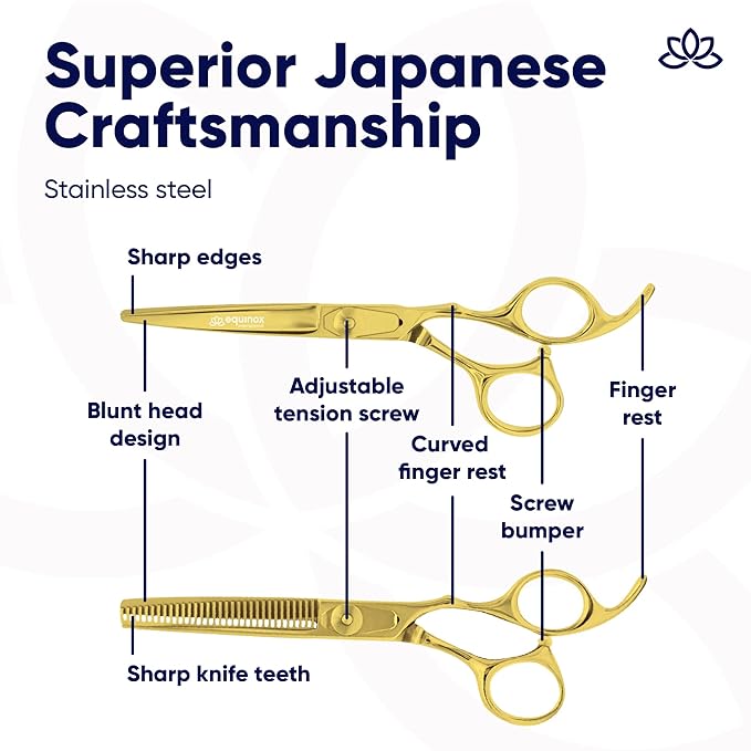 Equinox Professional Barber Scissors Set - Includes Scissors & Thinning Shears for Hair Cutting & Grooming, Japanese Stainless Steel Barber Accessories