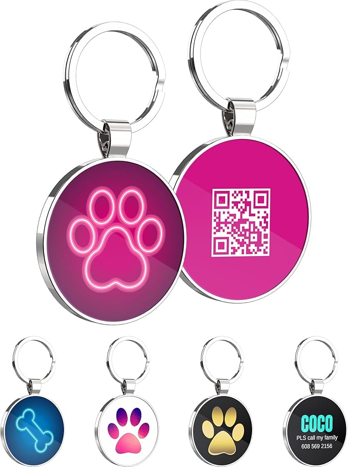 QR Code Dog Tag,Dog Tags Personalized for Pets, Custom Dog Name ID Tags Personalized Dog and Cat Tags -Free Online&Scan QR Receive Instant Location Alert Email