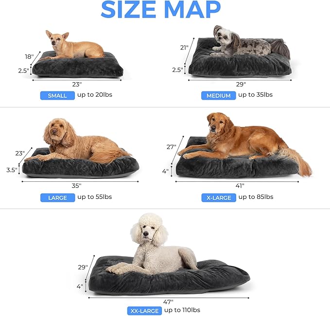 OhGeni Comfort Fluffy Dog Bed with Removable Washable Cover & Waterproof Lining, Chew Proof & Non-Slip Soft Crate Bed for Large, Medium, Small Size Dogs, 47in(Gray)