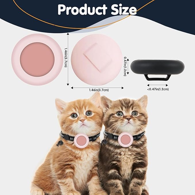 Pet Tracker for Cat, Smart Cat Location Tracker with Holder, MFi Certificated Tracking Device, No Monthly Fee, Works with Find My, Collar Not Included, Not GPS Tracker(iOS Only) (Pink,Small)