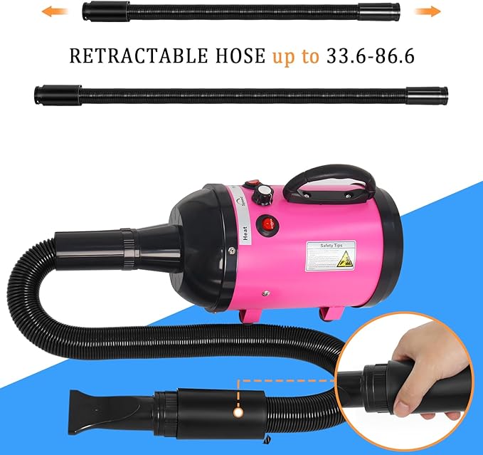 Dog Dryer for Large Dogs 5.2HP 3800W High Velocity Pet Hair Dryers with Heater for Grooming, Spind Temperature Adjustable Pet Dryer Machine with 4 Nozzles (Pink)