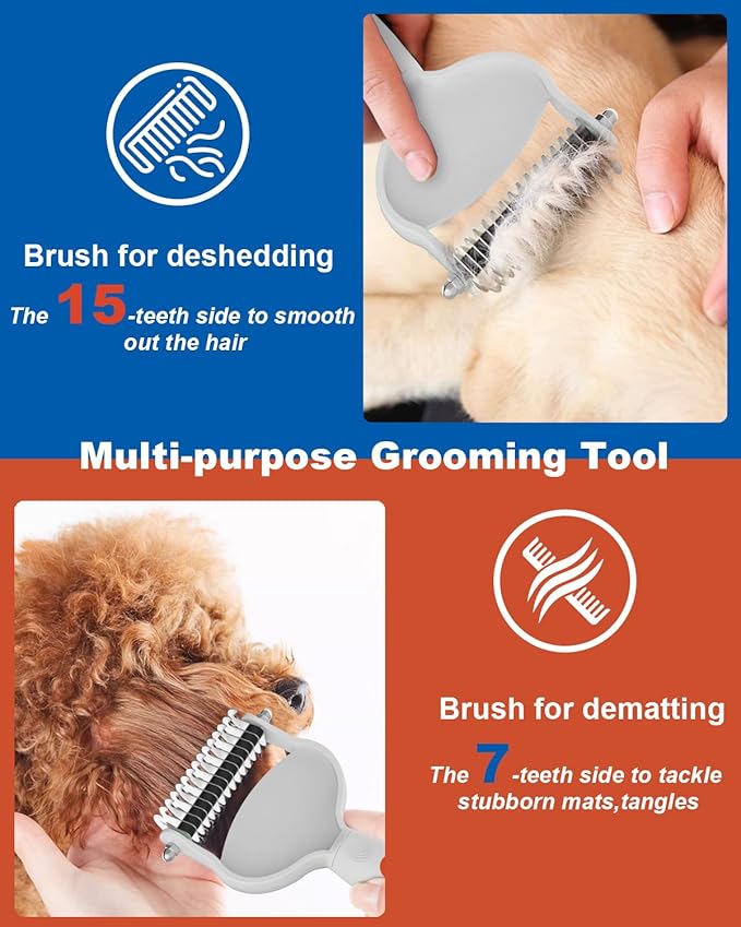 ACE2ACE Dematting Comb for Dogs, Deshedding Dog Brush, Undercoat Rake for Shedding Long Haired, Remove Knots, Tangles, and Matted Fur, Pet Grooming Tool, Orange