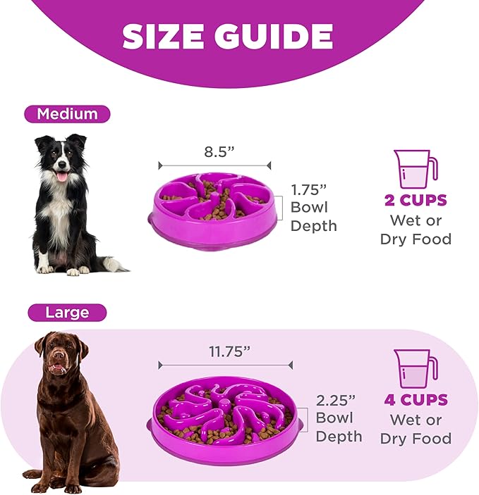 Outward Hound Fun Feeder Slo Bowl, Large Slow Feeder Dog Bowl, 4 Cups, Purple