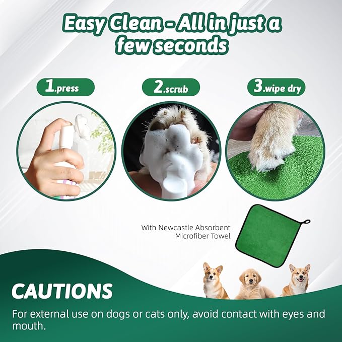Clean Paws, Dog Paw Cleaner, No-Rinse Foaming Cleanser Foam Fragrance-Free with Silicone Bristle Brush, Deep Clean Foot Cleaner Brush All Natural Pet Paw Quick Foaming Cleanser for Dogs and Cats
