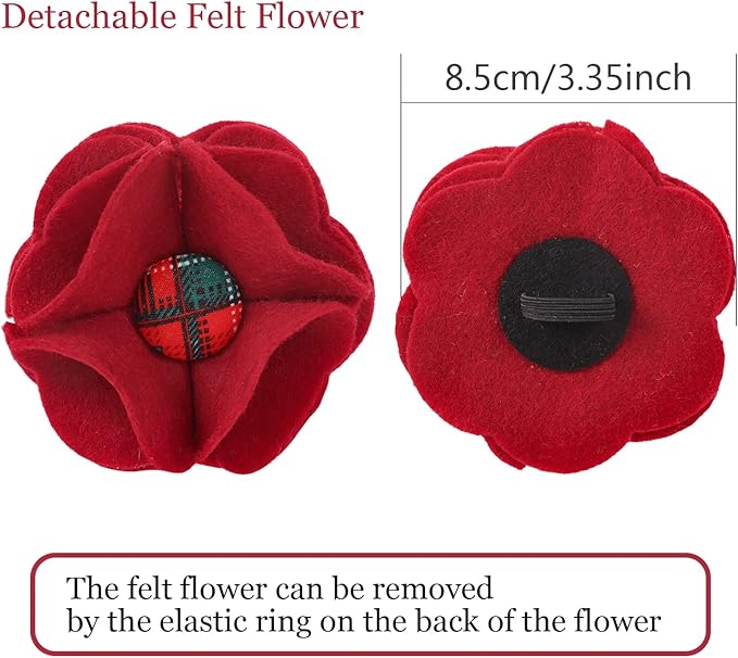 ARING PET Christmas Dog Collar-Fancy Dog Collar with Felt Flowers, Cotton Christmas Plaid Dog Collars Pet Collars with Metal Buckle