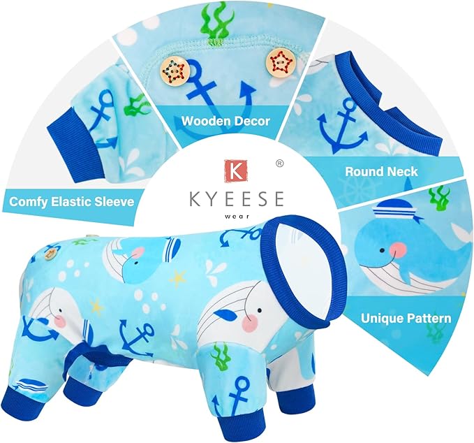 KYEESE Dog Pajamas Velvet Dog Pajamas Large Sized Dogs Soft Dogs Clothes Pjs with Whale Pattern Stretchy Pet Jammies Coat Comfy Pet Onesie Costume, 3X-Large