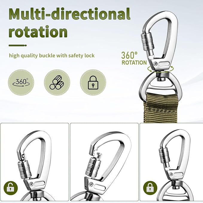 Tactical Dog Collar and Leash Set, Adjustable Military Nylon Dog Bungee Leash and Collar with Handle and Heavy Metal Buckle, Dog Training Collar Leash Set for Medium Large Dog (L, Green)