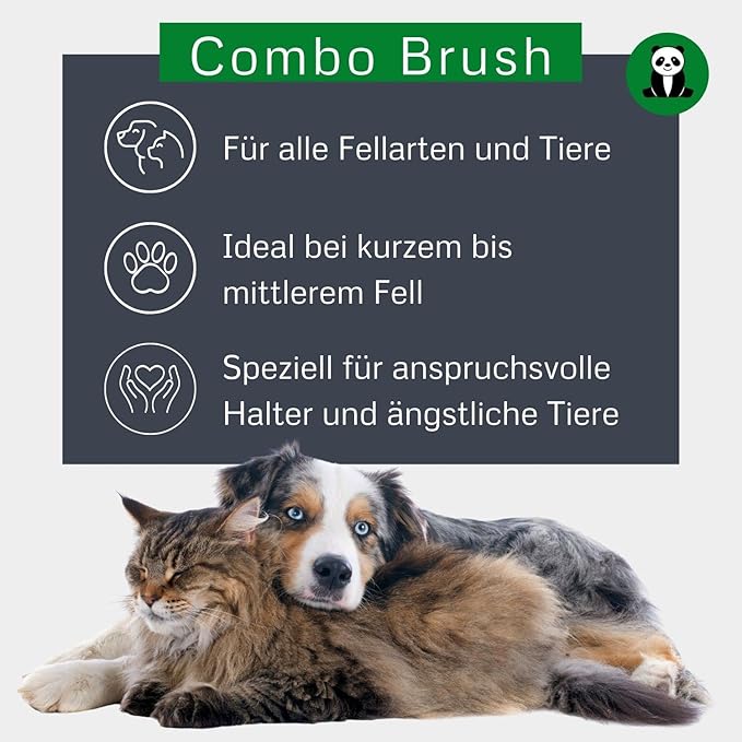 Bamboo Groom Combo Brush with Bristles & Stainless Steel Pins for Pets, Large