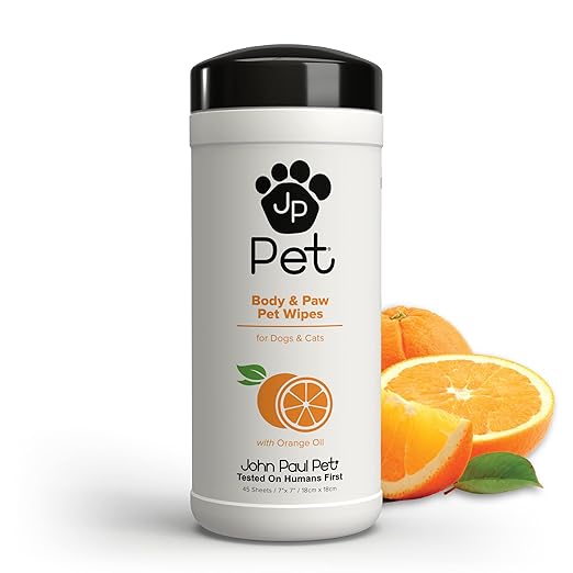 Body and Paw Pet Wipes for Dogs and Cats, 2-in-1, Infused with Aloe and Orange Oil, Soothe and Cleans, 45 Count