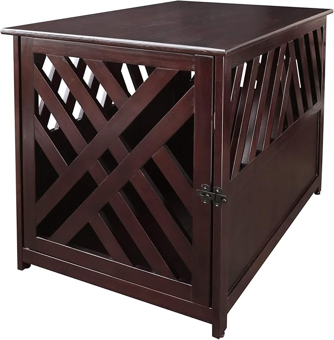 Casual Home Wooden Lattice Pet Crate, End Table, Espresso
