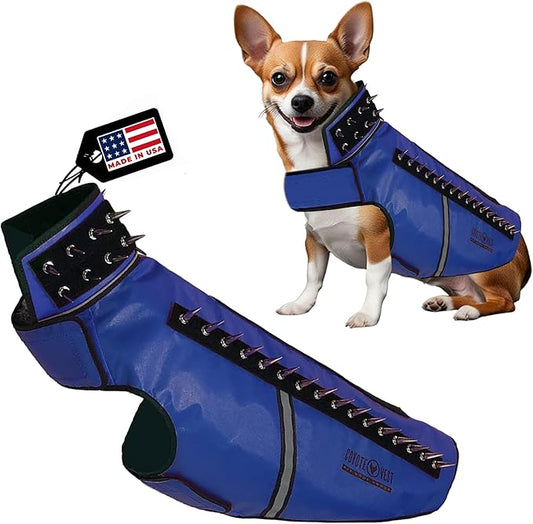 CoyoteVest SpikeVest Dog Harness Vest for Small Dogs, Reflective Dog Vest with Spikes to Shield Your pet from Coyotes, Raptor and Animal Attacks, Anti Hawk Vest, Made in USA (L-Royal Blue)