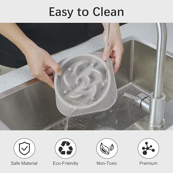 MateeyLife Slow Feeder Dog Bowls, Anti-Choking Puzzle Dog Food Bowls, Anti-Slip Interactive Feeding Slow Down Eating, Bloat Stop Maze Dishes for Medium Large Breeds Gray