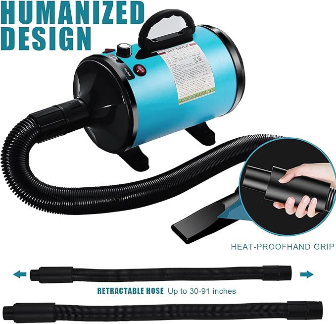 Dog Dryer, Pet Grooming Multi-Function Hair Dryer with Adjustable Speed and Temperature Controller (Blue)