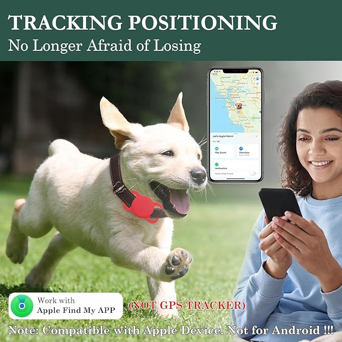 Smart Dog Tracker, Pet Tracker for Dogs and Cats, MFi Certificated Tracking Device with Collar Holder, Smart Bluetooth Tracker, No Monthly Fee, Works with Find My, Not GPS Tracker (iOS Only) - Red