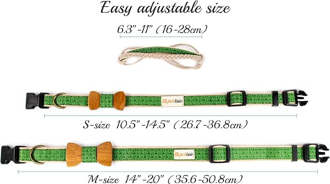 Pettsie Matching Dog Collar Bow Tie, Friendship Bracelet, Durable Hemp for Extra Safety, 2 Easy Adjustable Sizes, Comfortable and Soft for Sensitive Skin, Strong D-Ring for Leash Attachment