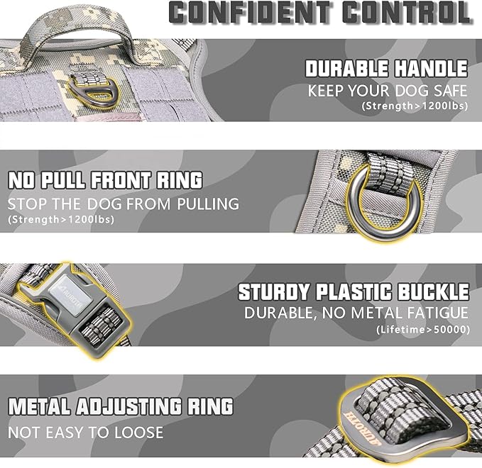 AUROTH Tactical Dog Harness for Small Medium Large Dogs No Pull Adjustable Pet Harness Reflective K9 Working Training Easy Control Pet Vest Military Service Dog Harnesses Medium Grey Camo