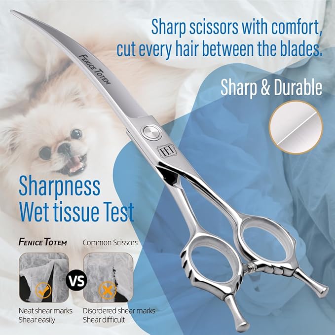 Dog Grooming Scissors: 7.5 inch Pet Curved Shears Made Of Japanese VG10 Advanced Stainless Steel Professional Grooming Scissors for Dogs Cats and Other Pets