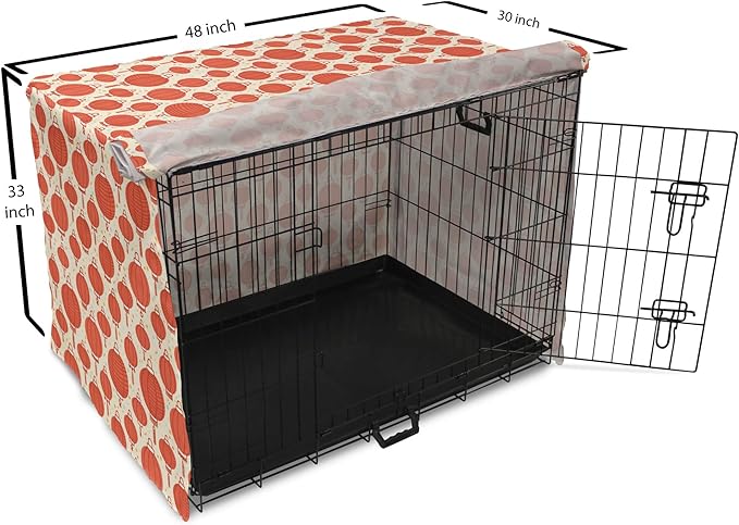 Lunarable Oriental Dog Crate Cover, Folk Lamps Cartoon Style Cheerful Pattern with Chinese Ethnicity, Easy to Use Pet Kennel Cover for Medium Large Dogs, 48 Inch, Pale Yellow and Vermilion