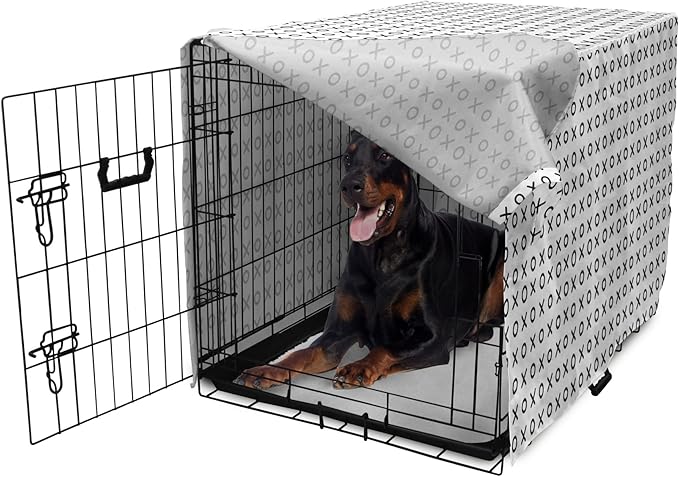 Ambesonne XOXO Dog Crate Cover, Simplistic and Monochrome Design of Letters X and O Modern Art Print, Easy to Use Pet Kennel Cover for Medium Large Dogs, 42 Inch, Grey Charcoal