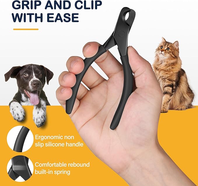 BEZOX Professional Pet Nail Clippers, Premium Sharp & Safe Pets' Paw Trimmer for Large Dogs and Small Animals, Soft Grip Cat Claw Cutter with Built-in Spring - Black Handle