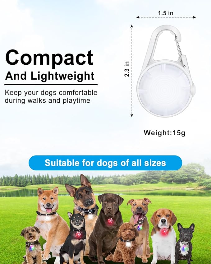 Dog Lights for Night Walking, 2 Pack 4 Modes Dog Collar Light, Rechargeable Dog Walking Light for Nighttime Clip On, IP68 Waterproof Safety Light for Running, Cycling, Camping (White)