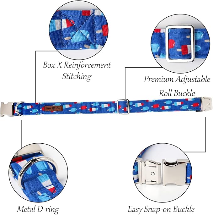 Lionet Paws Patriotic Female Dog Collar with Flower, 4th of July, Soft and Comfortable Adjustable Summer Popsicle Collar for Dogs, Small, Neck 10-16 inches