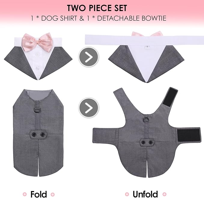 AOFITEE Dog Tuxedo Formal Dog Suit and Bandana Set, Gentle Dogs Wedding Party Suit Bow Tie Shirt, Tuxedo for Medium Dogs Costume Outfit with Detachable Bowtie Collar for Christmas Halloween Dress Up