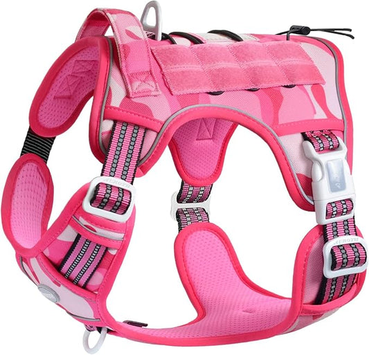 Auroth Tactical Pet Harness for Small Medium Large Dogs No Pull Adjustable, Reflective K9 Working Training Easy Control Vest Military Service Dog, Medium, Pink Camo