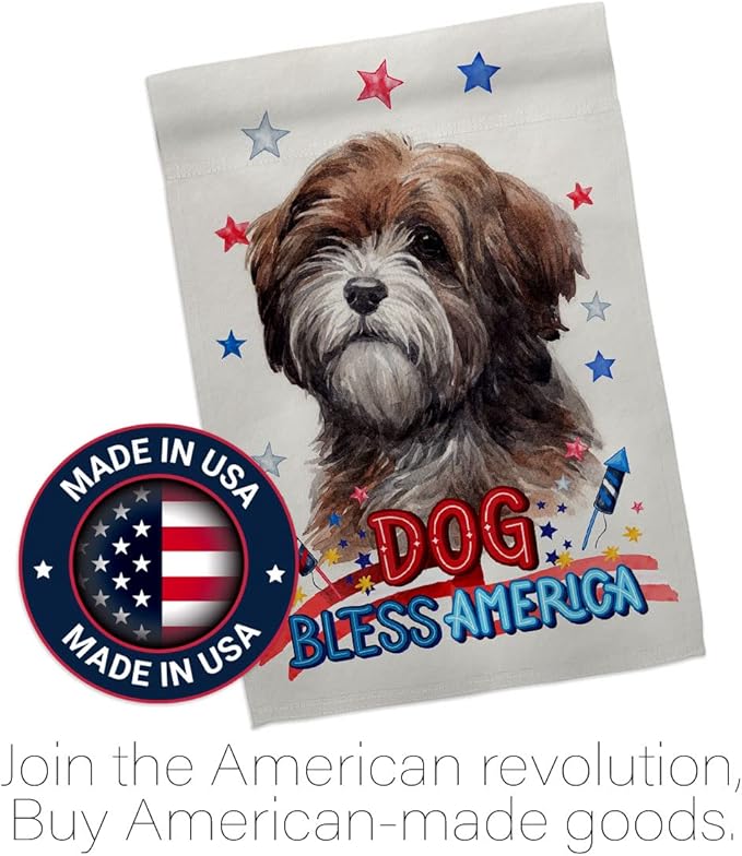 Breeze Decor Patriotic Brown Tibetan Terrier Garden House Flag-Kit Dog Puppy Spoiled Paw Canine Fur Pet Nature Farm Animal Creature Decoration Banner Small Yard Gift Double-Sided, Made in USA