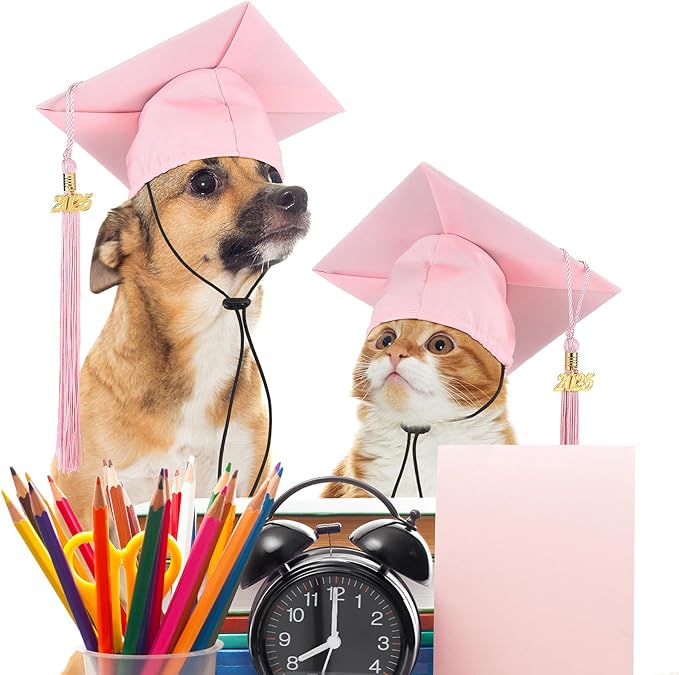 Pet Graduation Cap Small Dog Graduation Hats with 2025 Tassel Pet Graduation Costume for Dogs Cats Photo Prop Holiday Costume Accessory (Pink)