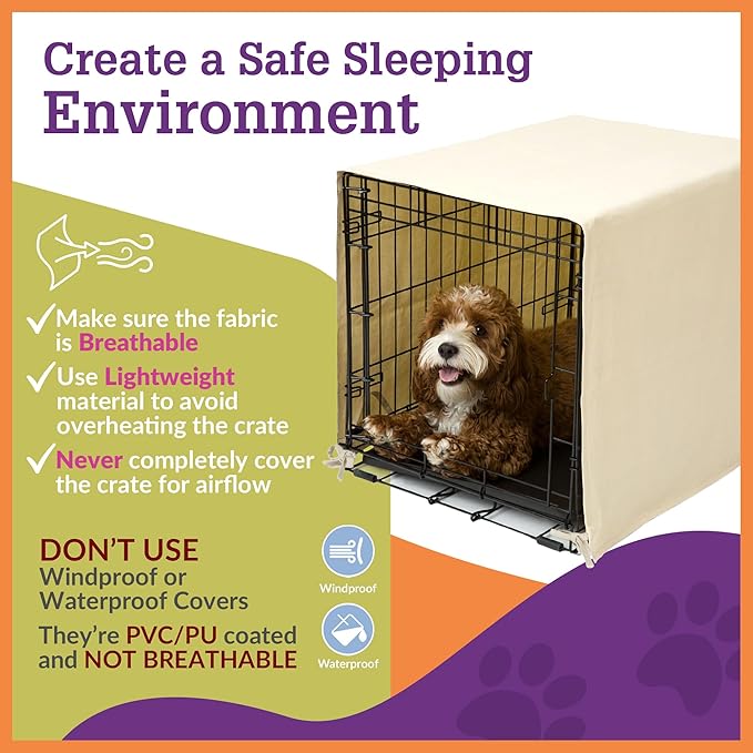 Pet Dreams Dog Crate Cover - Breathable Fabric Kennel Topper for Double-Door Crates, Fits iCrate Dog Cages 18, 24, 30, 36, 42, 48 Inches (Khaki, Medium, 30")