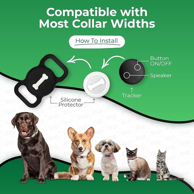 Dog Tracker, Pet Location Tracker with Collar Holder, Dog Tracking Device No Monthly Fee MFi Certificated, Works with Find My (iOS Only) - Black Case