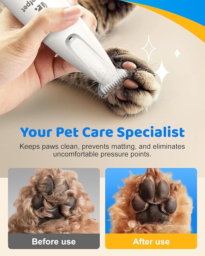 Dog Paw Trimmer with LED Light, 2025 Upgraded Safety Electric Paw Trimmer for Dogs and Cats Paw Cleaner, 35dB Low Noise Multifunctional Dog Clippers for Paws, Eyes, Ears, Face Shavers, Rump (White)