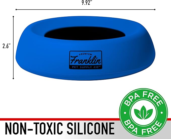 Franklin Pet Supply Travel Pet Silicon Bowl 27oz. – No Spill – BPA Free – Splash Proof – for Water and Food – Travel Smart Design – Portable Car Design – for Larger Dogs,Blue