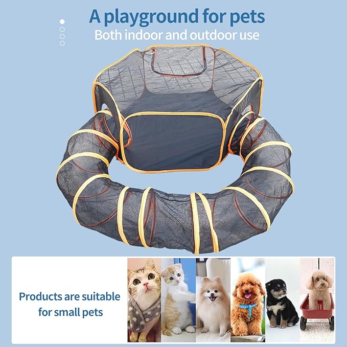 Orange Portable, Foldable Outdoor Cat Enclosure with Tunnel - Suitable for Small Pets