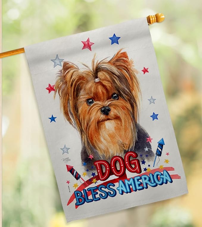 Breeze Decor Patriotic Yorkie Garden House Flag Kit Dog Puppy Spoiled Paw Canine Fur Pet Nature Farm Animal Creature Decoration Banner Small Yard Gift Double-Sided, Made in USA
