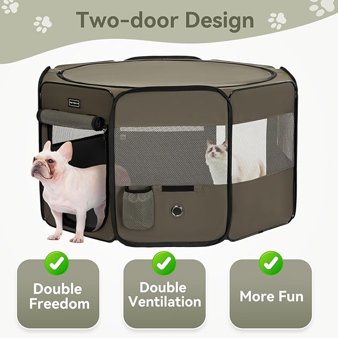 PETSFIT Dog Pen Indoor, Anti-Leakage Bottom, Foldable, Collapsible Dog Playpen Indoor/Outdoor for Cats
