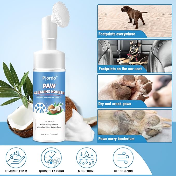 Dog Paw Cleaner Kit, No-Rinse Foaming Cleanser for Dogs and Cats, Dog Paw Balm for Heal Dry Cracked Paws & Nose, Pet Foot Washer Paw Scrubber for Large Medium Small XL Breed Dogs