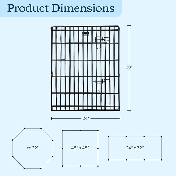 Dog Playpen - Foldable Metal Exercise Puppy Play Pen with 8 24x30in Panels - Indoor/Outdoor Pen with Door for Dogs, Cats or Small Animals by PETMAKER