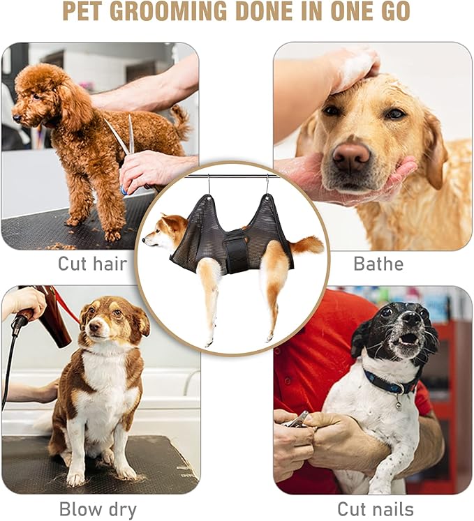 Pet Grooming Hammock for Dogs & Cats with Nail Clippers/Nail Trimmers/Scissors/Toothbrush, Dog Grooming Harness for Nail Trimming Pet Home Grooming Assistant 14-Piece Set (S)