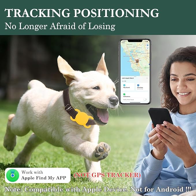 Smart Pet Tracker for Dogs, Location Tracker, MFi Certificated Tracking Device, Waterproof Bluetooth with Collar Holder, No Monthly Fee, iOS Compatible, Not GPS Tracker (Orange