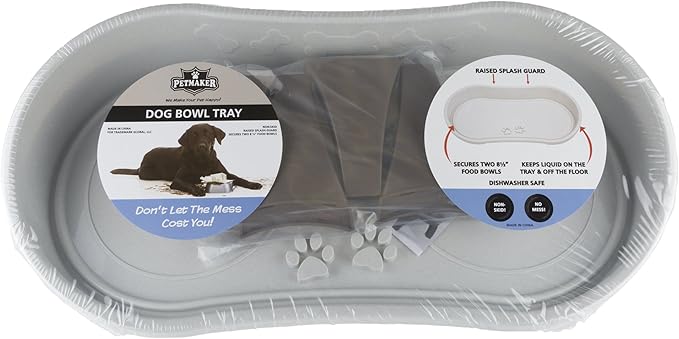 PETMAKER Elevated Pet Feeding Tray with splash guard and non-skid feet 21in x 11in x 8.5in, Brown