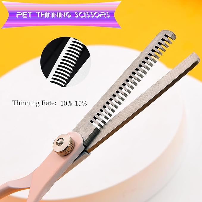 Dog Grooming Scissors Kit, Fcysy Professional Dog Trimming Scissors Set, Hair Cutting Curved Thinning Shears for Pet Cat at Home, Pet Grooming Supplies