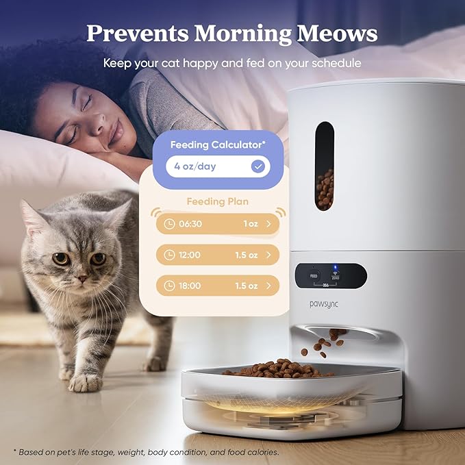 Automatic Cat Feeder,WiFi Smart Scale Tracks Pet's Food Intake, App Remote Feeding, 3.6L Timed Food Dispenser for Cats and Dogs, Up to 10 Meals Per Day, Stainless Steel Bowl, Dual Power Supply