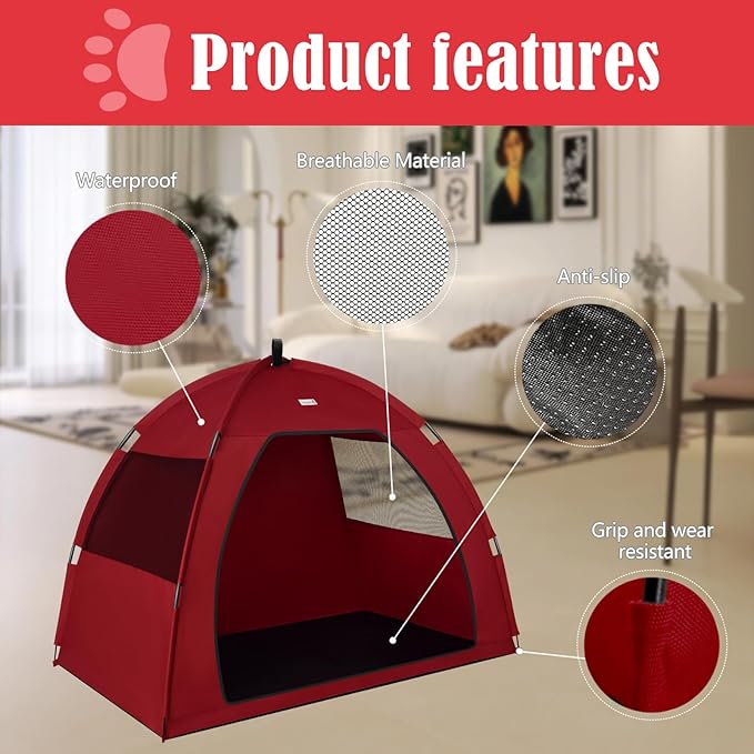 Cat and Dog Waterproof Tent House - Indoor/Outdoor Cave Nest Bed for Small Pets, Washable (Red, Extra Large)