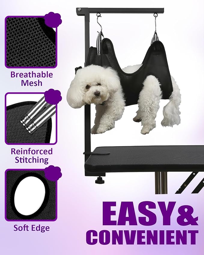 Breeze Touch Dog Grooming Arm - 35" Dog Grooming Table Arm with Clamp and Post, Loop Noose, No Sit Haunch Holder Grooming Restraint for Small & Medium Dogs