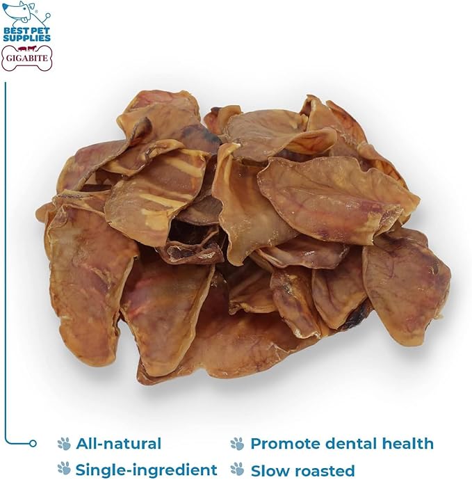 Best Pet Supplies GigaBite Roasted Pig Ears for Dogs, Natural and Healthy Chews, Treats in Whole, Slices, or Sticks, Safe for Puppies and Aggressive Chewers, Clean Teeth and Gums - Pack of 24